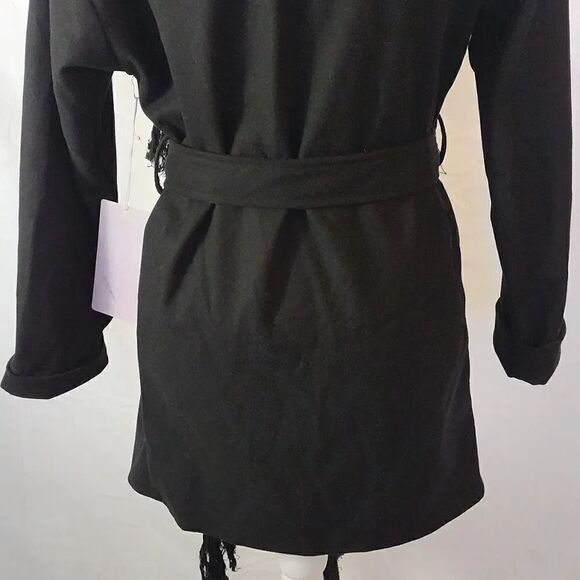 Y2K Black Western Chic Front Fringe Waterfall Belted Midi Jacket Small NWT - Picture 16 of 17